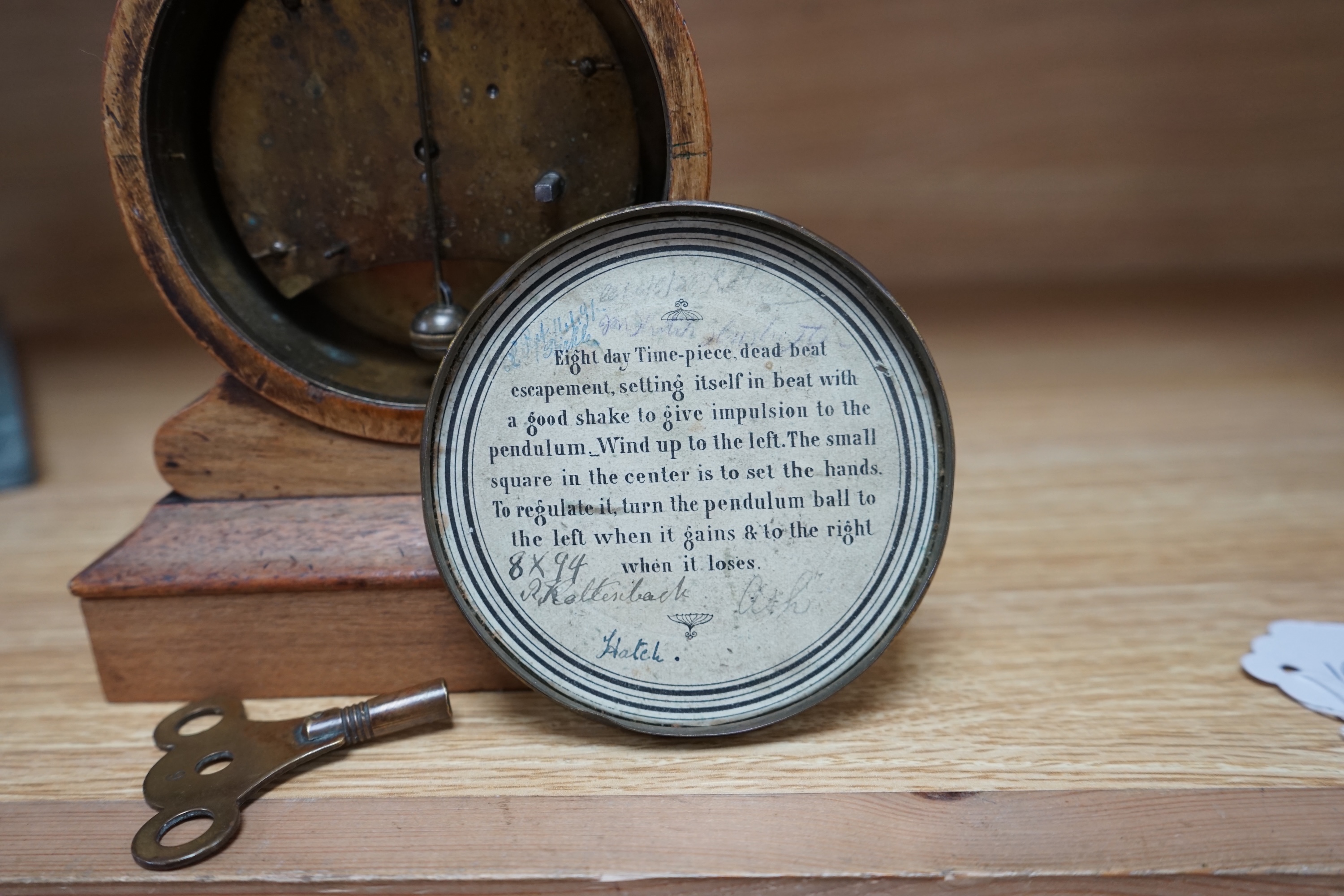 A French tic-tac movement timepiece, 19th century, in a walnut case, 15.5cm high. Condition - fair.